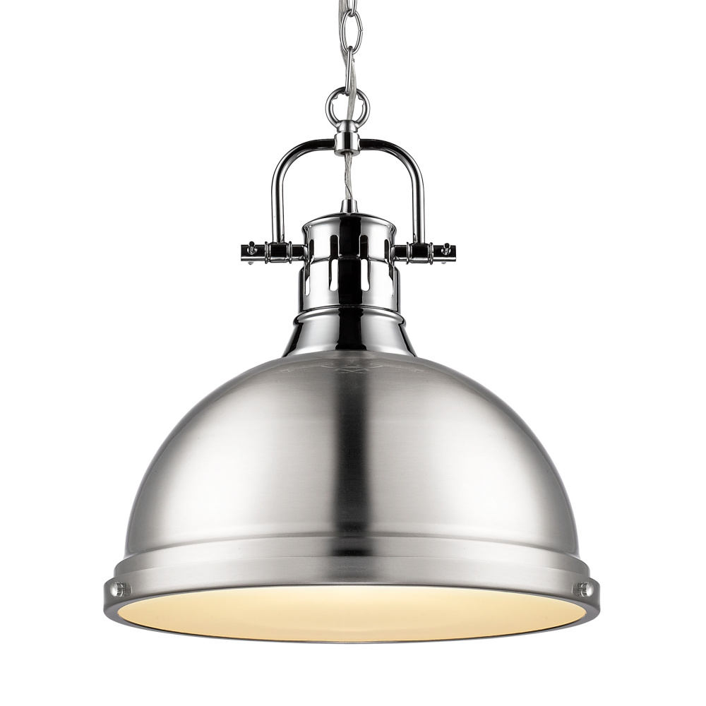 Yep by Golden Lighting Duncan 1-light 14in Chain Hung Pendant in Chrome and Pewter shade